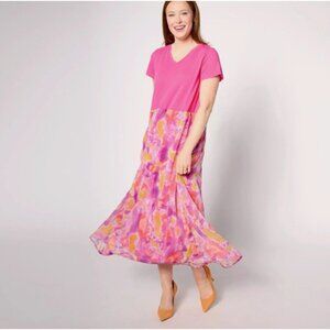 LOGO by Lori Goldstein Artsy Abstract Watercolor Print Maxi Shift Dress Sz 5X